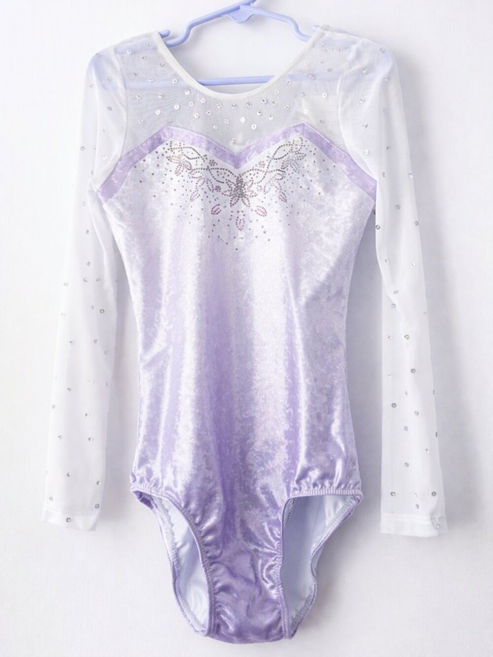 NWT Size 10A Lavender Rhinestone Leotard | Metallic Gradient Dancewear